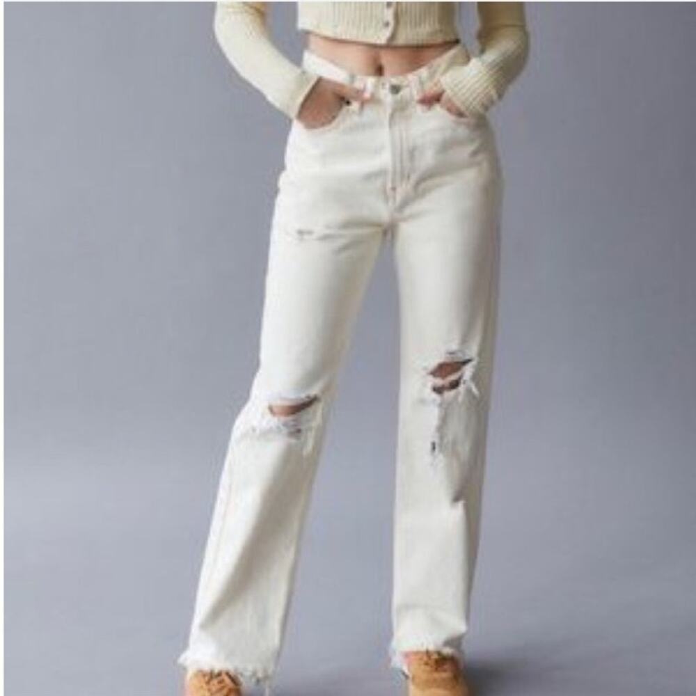 BDG Urban Outfitters Distressed Cowboy Jean Cream White Wide Leg Size 30